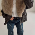 Women’s Brown Vintage Lined Collar Blazer - Casual Retro Jacket with Pockets