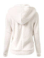 Cream hooded full-zip sherpa fleece jacket, back view