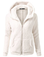 Soft fleece zip hoodie jacket with hood, off-white textured pile