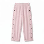 Women’s pink striped trousers with button-trim side panels and relaxed cuffed hem