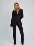 Women’s Tie-Waist Wrap Suit Blazer - Long Sleeve V-Neck Workwear Jacket